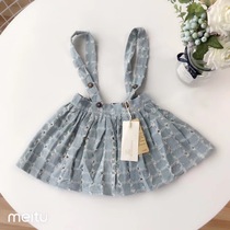 Korean Boy Clothing Girl Spring Summer New 2019 Soft Denim Harness Half Body Dress Breaking Hole Pure Cotton Lining Skirt Ocean Qi