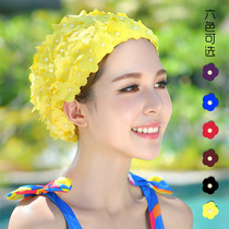 Swimming cap female Korean adult long hair loose and comfortable plus size non-le head fashion three-dimensional petal hot spring swimming cap