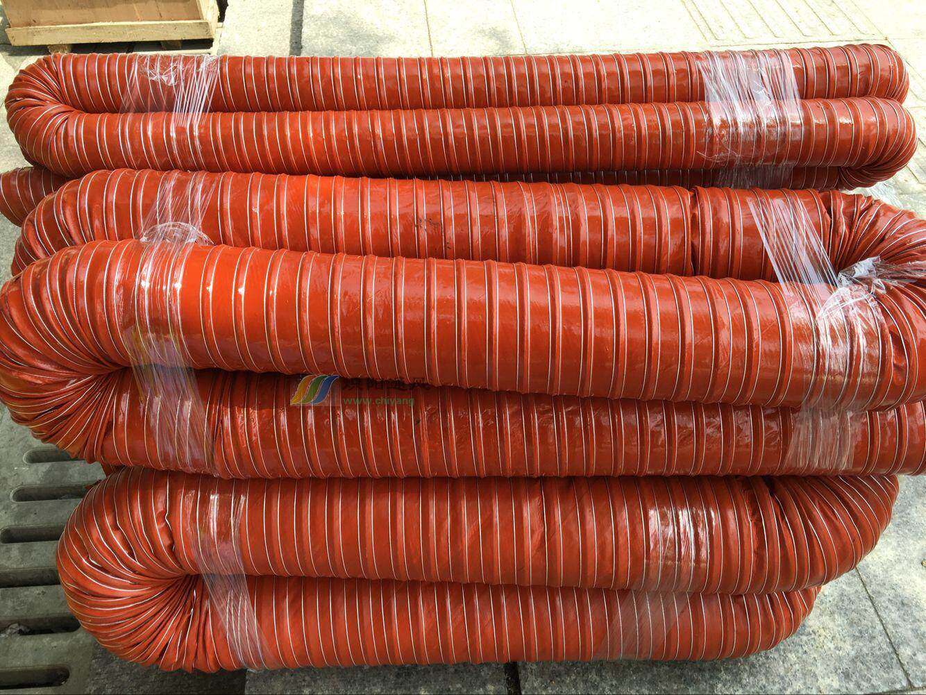 红色硅胶耐高温风管耐300度通风管耐高温软管钢丝布管排热风管63