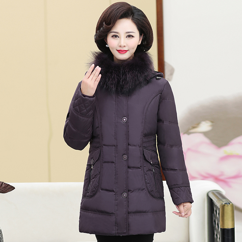 2正品加厚中老年羽绒服女装中长款大码毛领妈妈装羽绒服过膝冬装