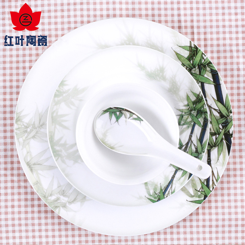 Red leaves jingdezhen ceramic 88 dishes suit Chinese wind tableware Chinese creative move bowls plates gifts