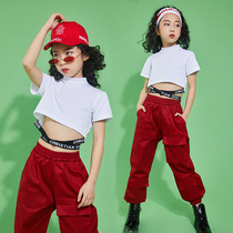 Girls jazz dance costumes trendy hip-hop hip-hop dance practice clothes girl navel set multi-pocket overalls