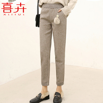 Mothers clothing 2021 new winter fashion elastic waist pants 40 years old middle-aged and elderly womens foreign style straight pants