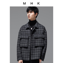 mhk winter short wool jacket mens Japan and South Korea trend thick coat casual tooling double-sided Ni mens top new