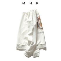 mhk spring and autumn round neck sweater mens trend loose American pullover Mens jacket Long sleeve inner jacket base shirt