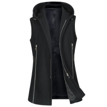 Autumn and winter wool waistcoat mens medium and long windbreaker waistcoat zipper vest hooded thick sleeveless horse clip