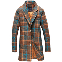 Spring and Autumn plaid coarse coat mens medium and long slit trench coat Plus size youth suit collar thin coat cloak