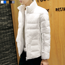 Winter youth pure white cotton coat Male student thickened jacket short down cotton suit Large size stand-up collar slim-fit quilted jacket