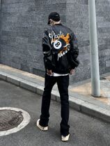 American tide brand vibe wind embroidery super fire 8 baseball uniform mens and womens loose jacket PU coat hip-hop autumn new style