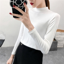 Autumn and winter white half high collar slim long sleeve T-shirt womens tight Mordale blouse base shirt