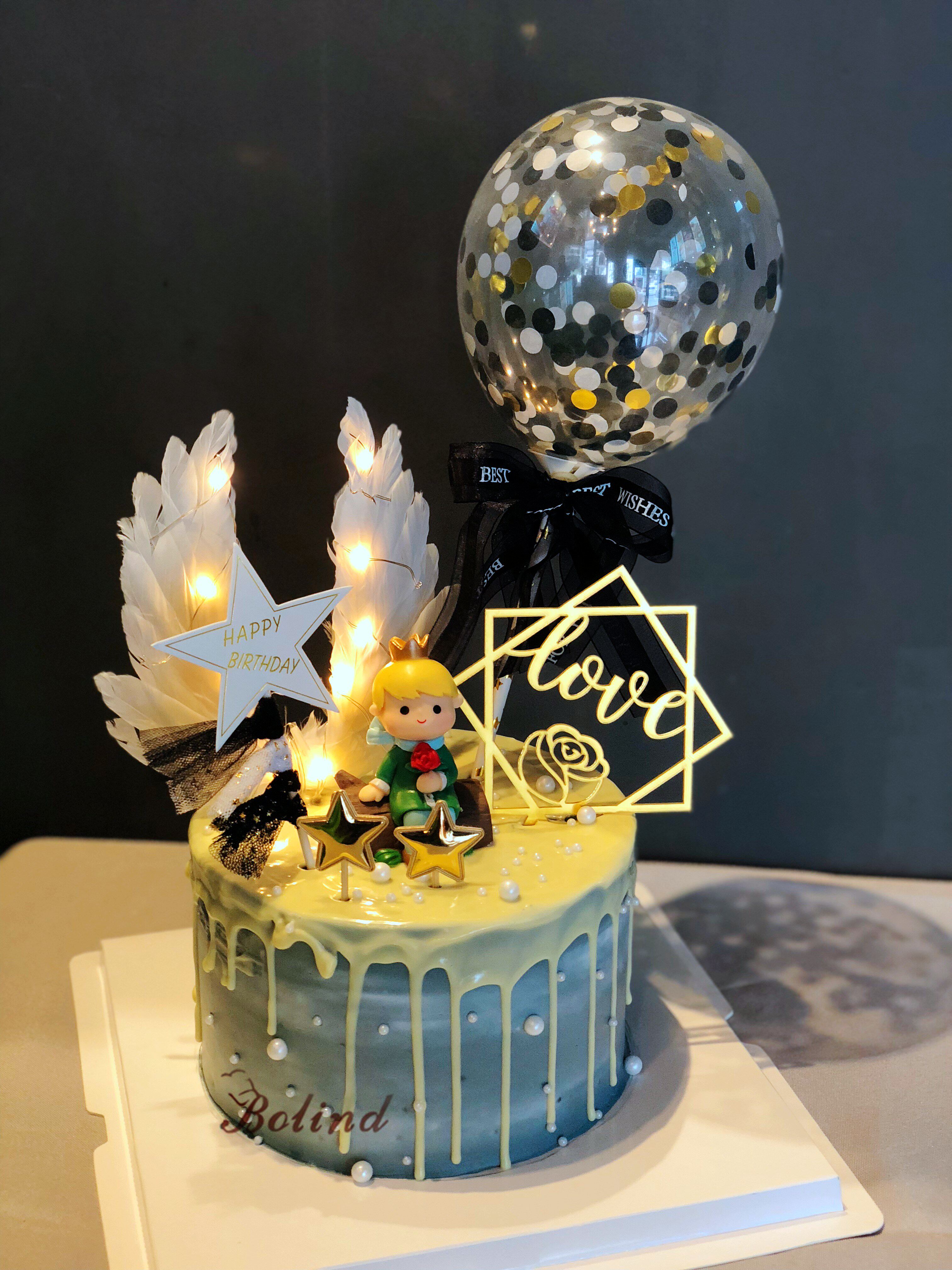 ins抖音网红发光羽毛小王子男士生日蛋糕太原哈尔滨长春同城配送