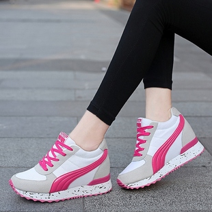 fashion秋冬透气真皮休闲运动鞋拼色网面网鞋内增高学生女鞋166