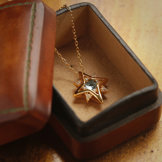 <Man Haixing Mang> Salman Original Design Blue Topaz Necklace Silver Gold 도금 간단한 복고풍 펜던트 선물 <Man Haixing Mang> Salman Original Design Blue Topaz Necklace Silver Gold 도금 간단한 복고풍 펜던트 선물