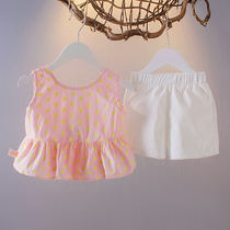Girl foreign air summer dress suit sleeveless two sets 1-2-3 years old baby Han version summer style suit children clothes tide 4