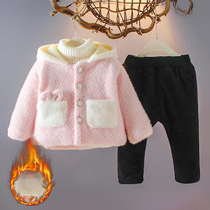 Childrens clothing Baby Baby Baby plus velvet thickened 1-2-3 years old two-piece set Winter Winter