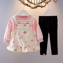 Girls spring clothing suit 2022 new female baby net red little child girl trendy foreign air vest skirt three sets