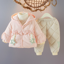 2021 new autumn and winter girls long sleeve two-piece female baby 1-2-3 years old thick cotton padded suit baby winter clothes