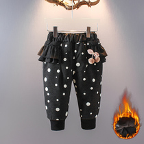 Girl winter pants 2021 new fashionable female baby padded plus velvet warm 1-2-3 years old childrens cotton pants
