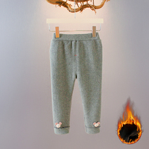 2021 new female baby Autumn Winter plus velvet leggings girls 1-2-3 years old solid color foreign trousers baby pants