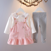 6-12-month girls spring long sleeve suit new Yangqi female baby spring dress Three sets of baby spring clothes