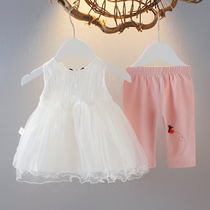 Baby Summer Clothing Suit Thin Ocean Gas Girl Summer Short Sleeve Suit 1-3 Year Old Female Baby Summer Dress Suit New Tide 2