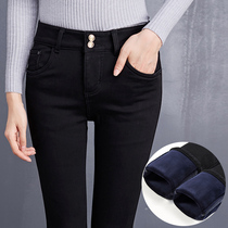 ins Korean version of black plus velvet jeans womens trousers slim slim little feet pants thick tight pencil pants tide tide