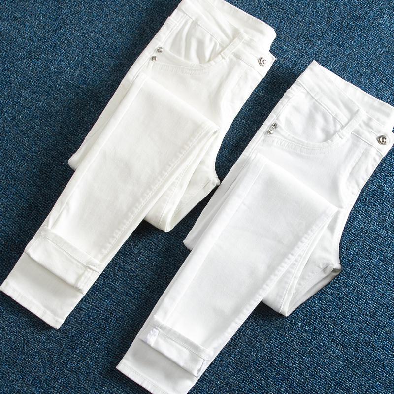 White plus suede jeans woman 2021 new high waist elastic tight fit slim smoke pipe pants slim fit elastic long pants