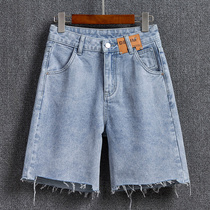 2021 new denim five-point pants shorts womens summer Middle pants thin high waist 5-point pants loose wide leg tide ins