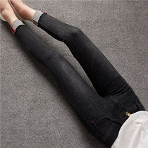 High-waisted jeans womens ankle-length pants curl edge wear slim small feet pants pencil pants student Joker lady pants tide