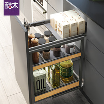 Cool too pull basket kitchen cabinet seasoning basket seasoning basket Double drawer stainless steel kitchen cabinet seasoning pull basket rice box