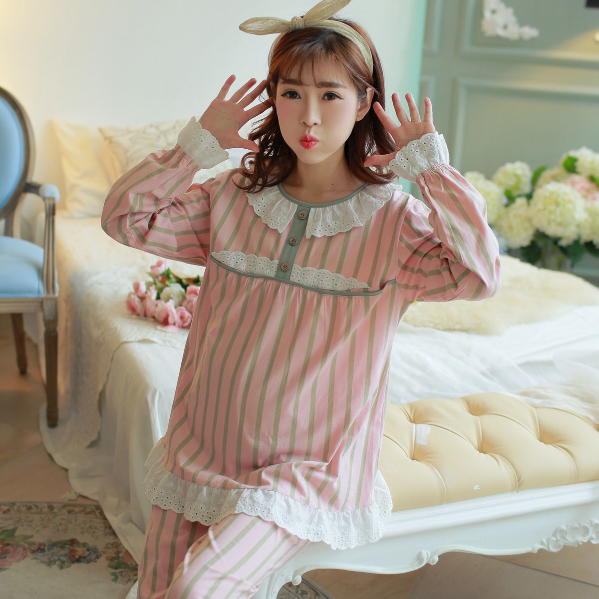 月子服春秋纯棉产后孕妇睡衣长袖喂奶衣哺乳期