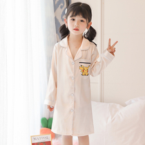 Childrens nightgown girls spring and autumn long sleeves ice silk girls primary school home wear thin summer parent-child mother-daughter skirt