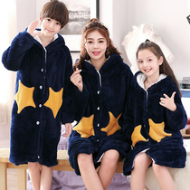 Childrens nightgown Boys middle and large children flannel pajamas Girls coral velvet autumn and winter parent-child mother-daughter bathrobe