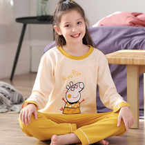 Childrens pajamas women spring and autumn cotton set long sleeves thin baby girl girl little girl little girl home wear summer