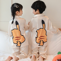 Childrens ice silk pajamas girls summer middle boy girls silk thin boy baby home air conditioning suit