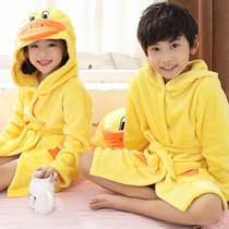 Autumn and winter flannel childrens nightgown Coral thickened pajamas Boy and girl childrens baby bathrobe