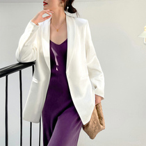 White Acetate Satin Face Suit Jacket Woman Spring 2022 New Korean Version Design Sensation A Grain Buttoned Suit Jacket