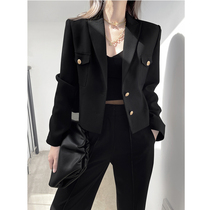 Black Short Suit Woman 2022 Spring Autumn New Small Subdesign Sensation Small Crowd Temperament Jacket Short Coat Tide
