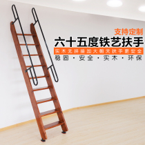 Solid wood household indoor straight ladder moving thickened simple whole attic stair with handrail climbing duplex wooden ladder