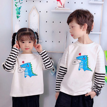 Boy Long sleeves T-shirt Childrens blouses 2021 new childrens clothing Bottoms Shirts Lecka Cotton Fake two babies Autumn Clothing Pure