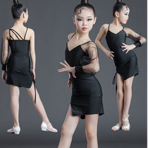 New Latin professional competition performance clothes female childrens bubble sleeves practice dance clothes children Latin dance dress performance