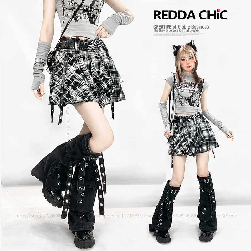Subculture Fashion Hot Girl Black and White Checkered Irregular