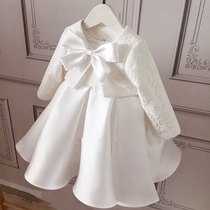 Childrens Gown Princess Dresses White Fluffy Yarn Girl Piano Plays Out Flowers Childrens Same Year Evening Gown Birthday Ocean Qi