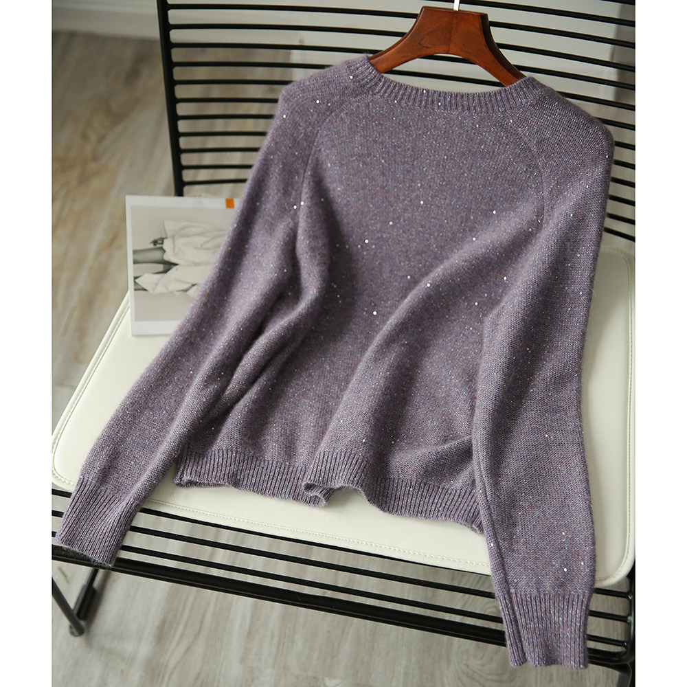 zyt362228vg 繁星微闪!薰衣草紫 珠片软糯轻暖 圆领针织毛衫
