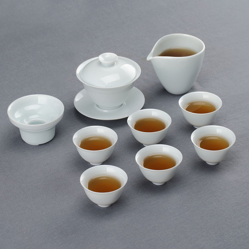 Hand made blue white porcelain tea set a complete set of Chinese kungfu tea home modern ceramic tureen cup 6 gift boxes