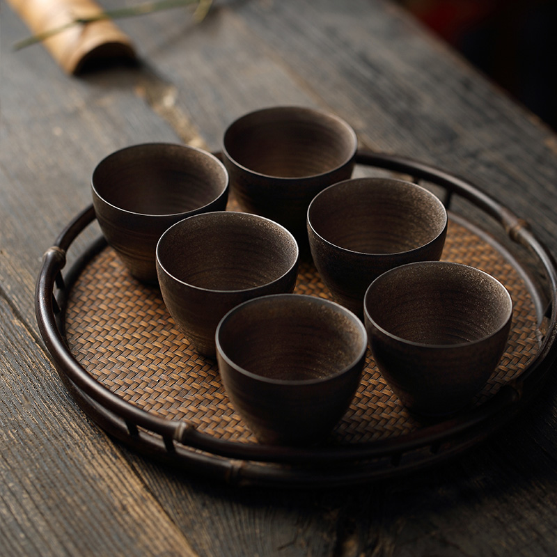 Manual fine gold coarse pottery ceramic cups single CPU antique Chinese pottery clay small kung fu tea set rust glaze masters cup