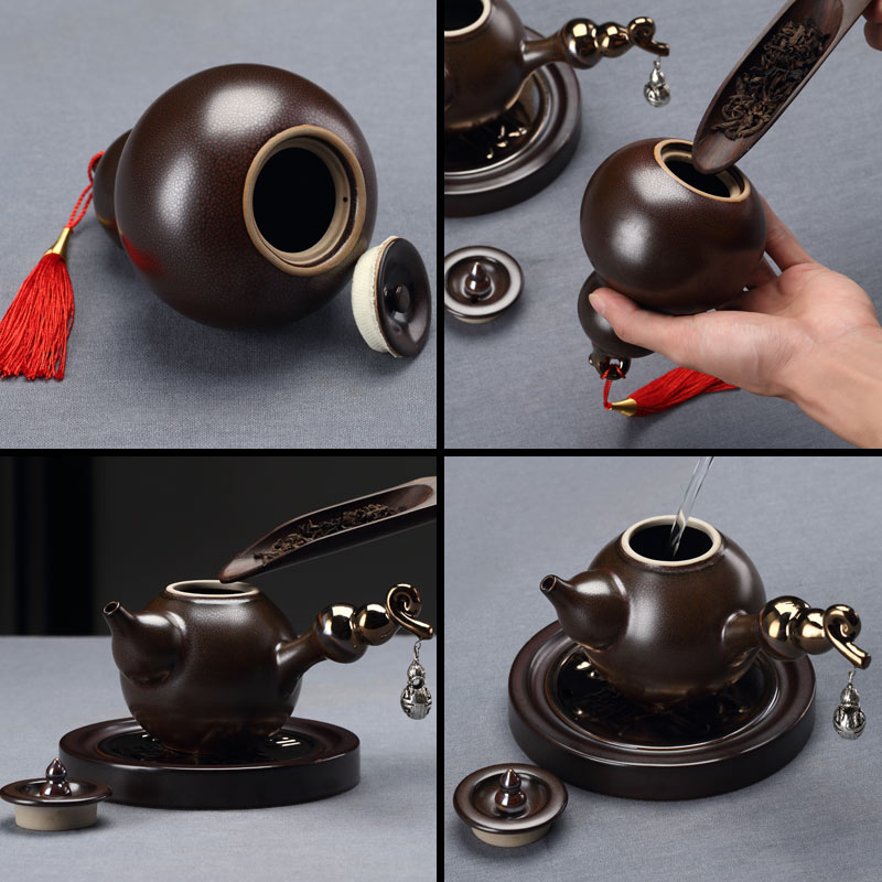 Ceramic teapot suit household creative tea modern kung fu tea tea cups of black small set of simple lazy people