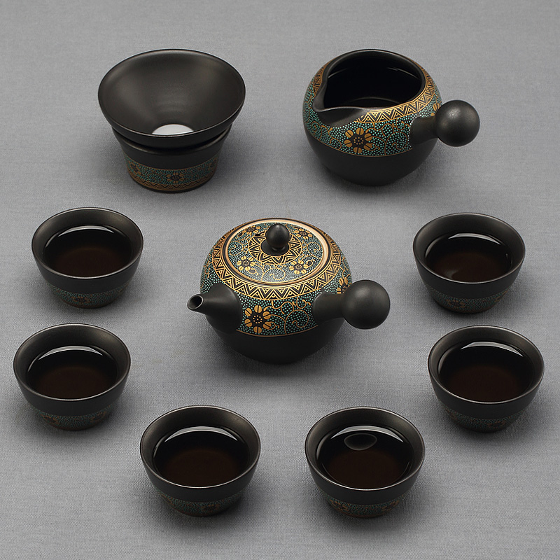 Taiwan ceramic kung fu tea set suit, black pottery side of a complete set of the household contracted and I small set of lazy people ultimately responds tea cups