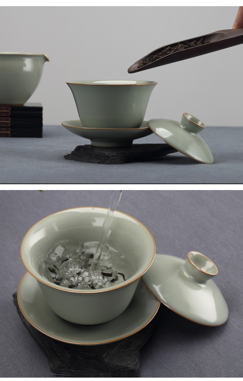 分寸汝窑盖碗套装创意功夫整套茶杯可养开片家用复古陶瓷茶壶茶具_8折
