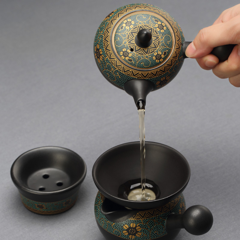 Taiwan ceramic kung fu tea set suit, black pottery side of a complete set of the household contracted and I small set of lazy people ultimately responds tea cups